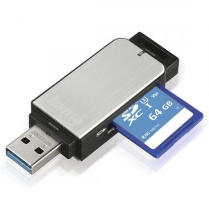 Hama External USB 3.0 Card Reader, SD/microSD, Silver, USB Powered
