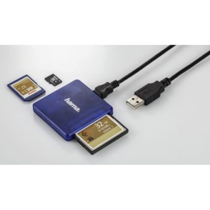 Hama External USB 2.0 Multi-Card Reader, SD/microSD/CF, Blue, USB Powered