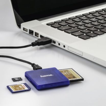 Hama External USB 2.0 Multi-Card Reader, SD/microSD/CF, Blue, USB Powered