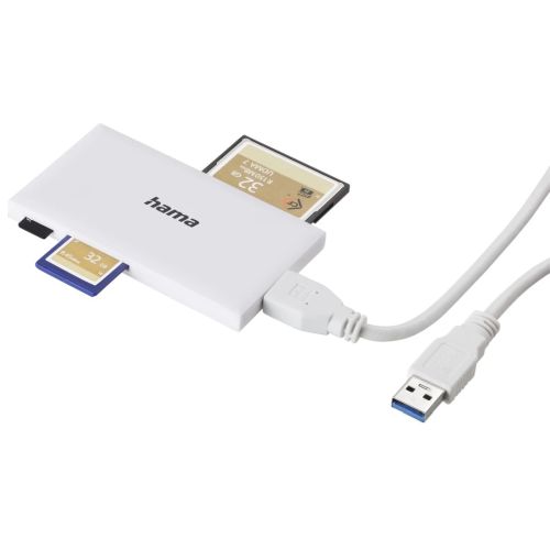 Hama External USB 3.0 Multi-Card Reader, SD/microSD/CF/MS, White, USB Powered
