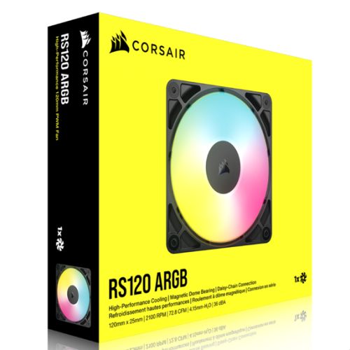 Corsair RS120 ARGB PWM 12cm Case Fan, Magnetic Dome Bearing, Daisy-Chain 4-Pin, 2100 RPM, AirGuide Tech, Black