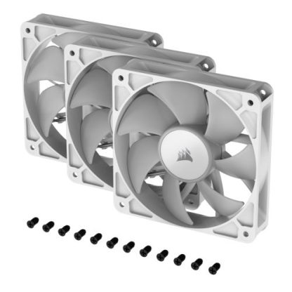 Corsair RS120 ARGB PWM 12cm Case Fans (3 Pack), Magnetic Dome Bearing, Daisy-Chain 4-Pin, 2100 RPM, AirGuide Tech, White