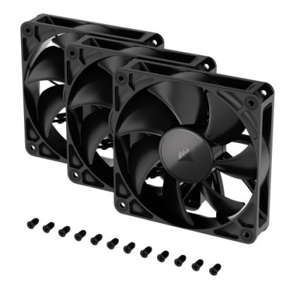 Corsair RS120 PWM 12cm Case Fans (3 Pack), Magnetic Dome Bearing, Daisy-Chain 4-Pin, 2100 RPM, AirGuide Tech, Black