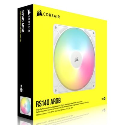 Corsair RS140 ARGB PWM 14cm Case Fan, Magnetic Dome Bearing, Daisy-Chain 4-Pin, 1700 RPM, AirGuide Tech, White