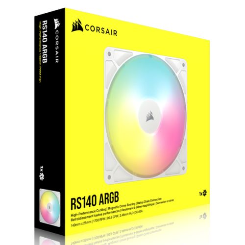Corsair RS140 ARGB PWM 14cm Case Fan, Magnetic Dome Bearing, Daisy-Chain 4-Pin, 1700 RPM, AirGuide Tech, White