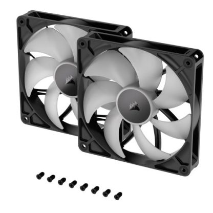 Corsair RS140 ARGB PWM 14cm Case Fans (2 Pack), Magnetic Dome Bearing, Daisy-Chain 4-Pin, 1700 RPM, AirGuide Tech, Black
