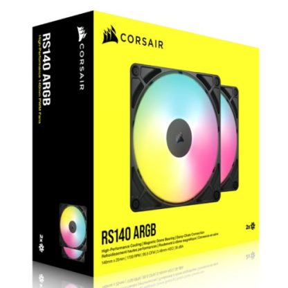 Corsair RS140 ARGB PWM 14cm Case Fans (2 Pack), Magnetic Dome Bearing, Daisy-Chain 4-Pin, 1700 RPM, AirGuide Tech, Black