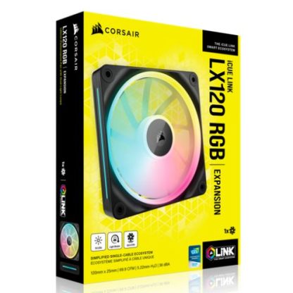 Corsair iCUE LINK LX120 12cm PWM RGB Case Fan, 18 RGB LEDs, Magnetic Dome Bearing, 2400 RPM, Black, Single Fan Expansion Kit