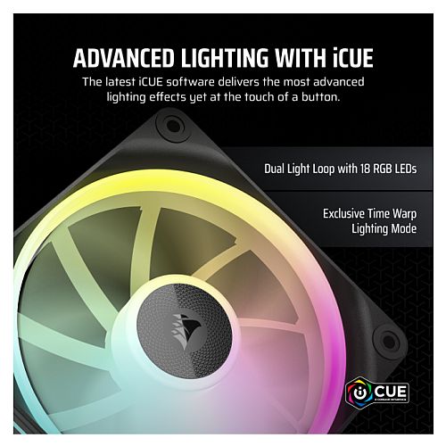 Corsair iCUE LINK LX120 12cm PWM RGB Case Fan, 18 RGB LEDs, Magnetic Dome Bearing, 2400 RPM, Black, Single Fan Expansion Kit