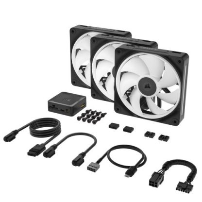 Corsair iCUE LINK LX120 12cm PWM RGB Case Fans (3-Pack), 18 RGB LEDs, Magnetic Dome Bearing, 2400 RPM, iCUE LINK Hub Included, Black