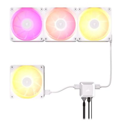 Corsair iCUE LINK LX120 12cm PWM RGB Case Fans (3-Pack), 18 RGB LEDs, Magnetic Dome Bearing, 2400 RPM, iCUE LINK Hub Included, White
