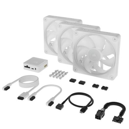 Corsair iCUE LINK LX120 12cm PWM RGB Case Fans (3-Pack), 18 RGB LEDs, Magnetic Dome Bearing, 2400 RPM, iCUE LINK Hub Included, White