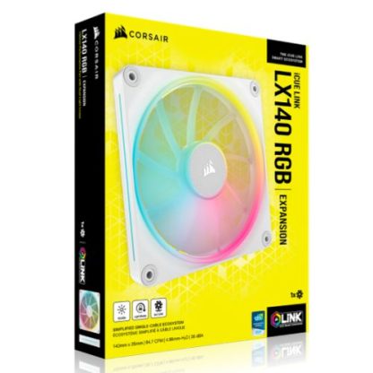 Corsair iCUE LINK LX140 14cm PWM RGB Case Fan, 18 RGB LEDs, Magnetic Dome Bearing, 2000 RPM, White, Single Fan Expansion Kit
