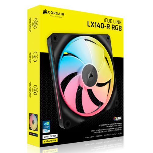 Corsair iCUE LINK LX140-R 14cm PWM Reverse Blade RGB Case Fan, 18 RGB LEDs, Magnetic Dome Bearing, 2000 RPM, Black, Single Fan Expansion Kit