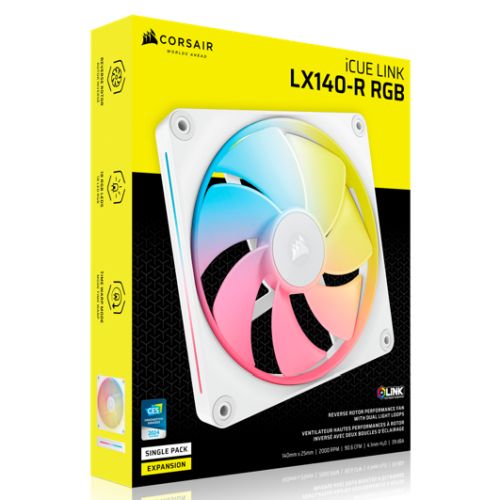 Corsair iCUE LINK LX140-R 14cm PWM Reverse Blade RGB Case Fan, 18 RGB LEDs, Magnetic Dome Bearing, 2000 RPM, White, Single Fan Expansion Kit