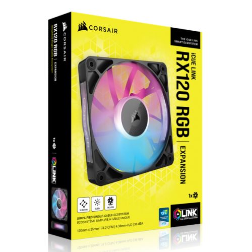 Corsair iCUE LINK RX120 RGB 12cm PWM Case Fan, 8 ARGB LEDs, Magnetic Dome Bearing, 2100 RPM, Black, Single Fan Expansion Kit