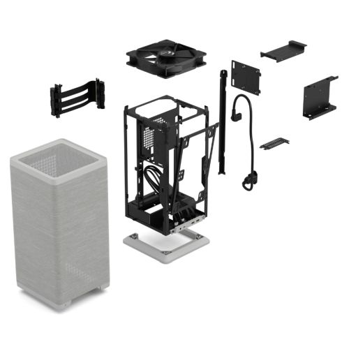 Fractal Design Mood (Light Grey) SFF Case, Mini ITX, Requires SFX/SFX-L PSU, 1 Fan, PCIe 4.0 Riser Card, USB-C, 325mm GPU & 280mm Radiator Support