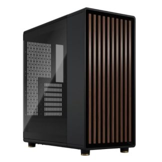 Fractal Design North Charcoal Black (TG Dark) Case w Dark Tint Glass Window, ATX, 2 Fans, USB-C, Walnut Front