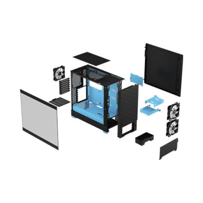 Fractal Design Pop Air RGB (Cyan Core TG) Gaming Case w/ Clear Glass Window, ATX, Hexagonal Mesh Front, Cyan Interior/Accents, 3 RGB Fans & ARGB Controller