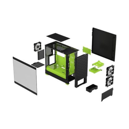 Fractal Design Pop Air RGB (Green Core TG) Gaming Case w Clear Glass Window, ATX, Hexagonal Mesh Front, Green Interior-Accents, 3 RGB Fans & ARGB Controller