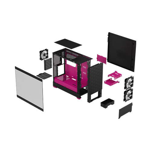 Fractal Design Pop Air RGB (Magenta Core TG) Gaming Case w/ Clear Glass Window, ATX, Hexagonal Mesh Front, Magenta Interior/Accents, 3 RGB Fans & ARGB Controller