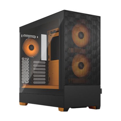Fractal Design Pop Air RGB (Orange Core TG) Gaming Case w Clear Glass Window, ATX, Hexagonal Mesh Front, Orange Interior-Accents, 3 RGB Fans & ARGB Controller