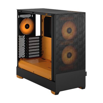 Fractal Design Pop Air RGB (Orange Core TG) Gaming Case w Clear Glass Window, ATX, Hexagonal Mesh Front, Orange Interior-Accents, 3 RGB Fans & ARGB Controller