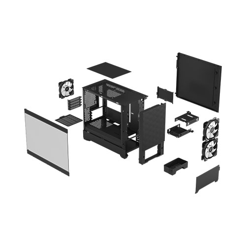Fractal Design Pop Mini Air RGB (Black TG) Gaming Case w/ Clear Glass Window, Micro ATX, Hexagonal Mesh Front, 3 RGB Fans & ARGB Controller