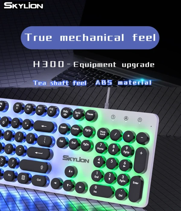 H300 punk round keycap game office dazzle colour lights keyboard Skylion Responsive noiseless - Image 8