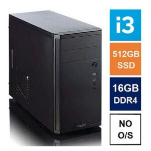 Mismoosh MATX Tower PC, Fractal Core 1100 Case, i3-12100, 16GB DDR4, 512GB SSD, Bequiet 550W, No Optical, KB & Mouse, No Operating System