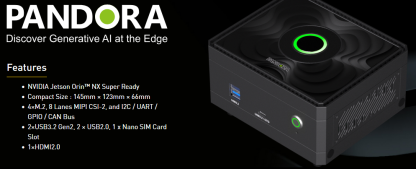 Palit Pandora NVIDIA Jetson Orin NX 16GB Super Mini AI Computer, 8-Core Arm CPU, 16GB DDR5, 128G SSD, 1024-Core Ampere GPU, Ubuntu