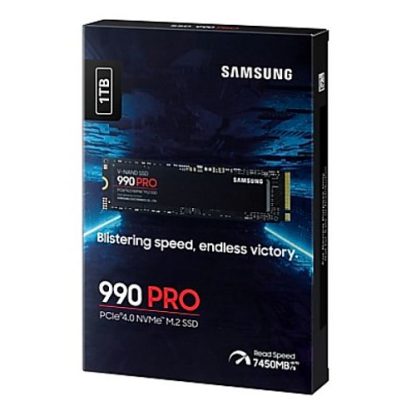 Samsung 1TB 990 PRO M.2 NVMe Gen4 SSD, M.2 2280, PCIe 4.0, V-NAND, RW 7450 6900 MBs, 1200K 1550K IOPS