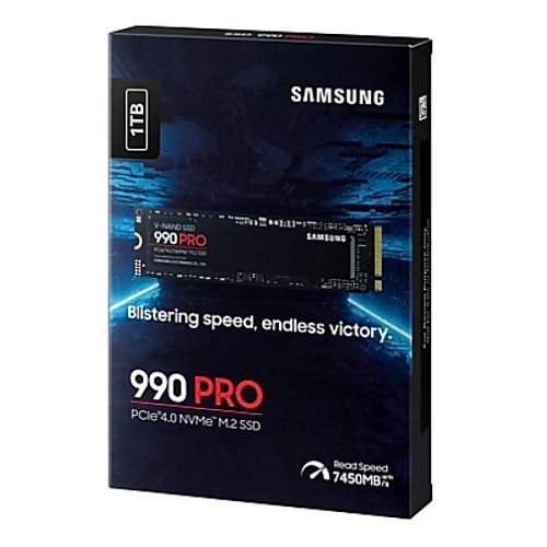 Samsung 1TB 990 PRO M.2 NVMe Gen4 SSD, M.2 2280, PCIe 4.0, V-NAND, R/W 7450/6900 MB/s, 1200K/1550K IOPS
