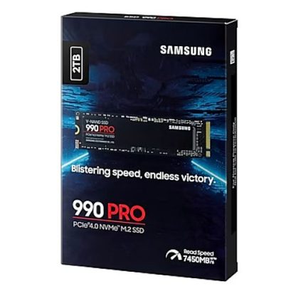 Samsung 2TB 990 PRO M.2 NVMe SSD, M.2 2280, PCIe 4.0, V-NAND, RW 7450-6900 MBs, 1400K1550K IOPS