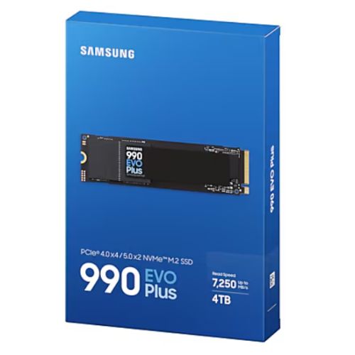 Samsung 4TB 990 EVO PLUS M.2 NVMe Gen4/5 SSD, M.2 2280, PCIe 4.0/5.0 x2, V-NAND, R/W 7250/6300 MB/s, 1050K/1400K IOPS