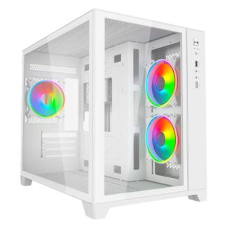 Vida Akira V2 White ARGB Gaming Case w Glass Front & Side, Micro ATX, 3x ARGB PWM Fans, 6-Port ARGB Fan Hub & Remote Control