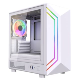 Vida Apollo M White ARGB Gaming Case w Glass Window, Micro ATX, Rear ARGB Infinity Fan, Front LED Strips