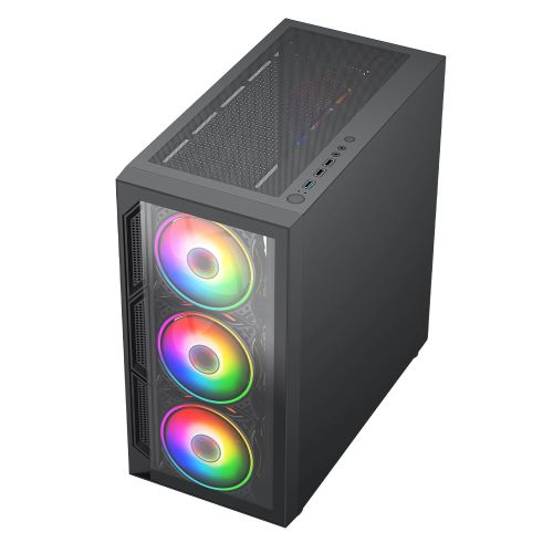 Vida Lucid Black ARGB Gaming Case w/ Glass Front & Side, Micro ATX, 4x ARGB Infinity Fans