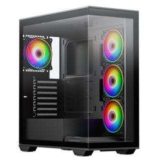 Vida Solus Black ARGB Gaming Case w Glass Side & Front, ATX, 4x ARGB PWM Fans, 6-Port ARGB Hub