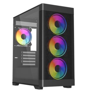 Vida Zephyr V2 Black ARGB Gaming Case w Glass Window, Micro ATX, 4x ARGB PWM Fans, 6-Port ARGB Fan Hub & Remote Control, Mesh Front