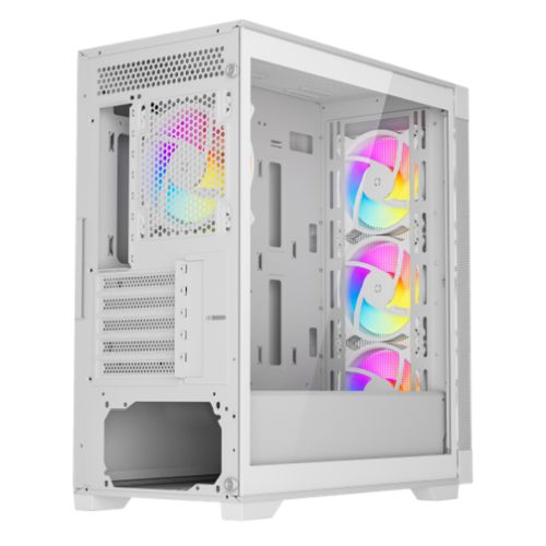 Vida Zephyr V2 White ARGB Gaming Case w/ Glass Window, Micro ATX, 4x ARGB PWM Fans, 6-Port ARGB Fan Hub & Remote Control, Mesh Front