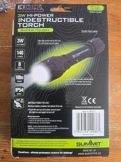 3W Led Indestructible Torch Super Tough Ip54 140 Lumens.