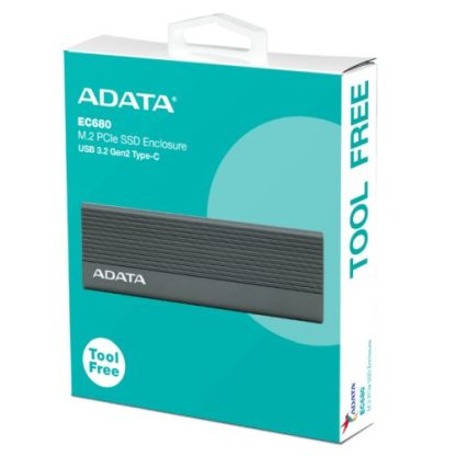 ADATA EC680 M.2 NVMe SSD Enclosure, PCIe Gen3, USB 3.2 Gen2 Type-C, Tool-less Installation