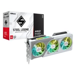 Asrock RX9060 XT Steel Legend 16GB OC, PCIe5, 16GB DDR6, HDMI, 2 DP, 3320MHz Clock, RGB Lighting, Overclocked, White
