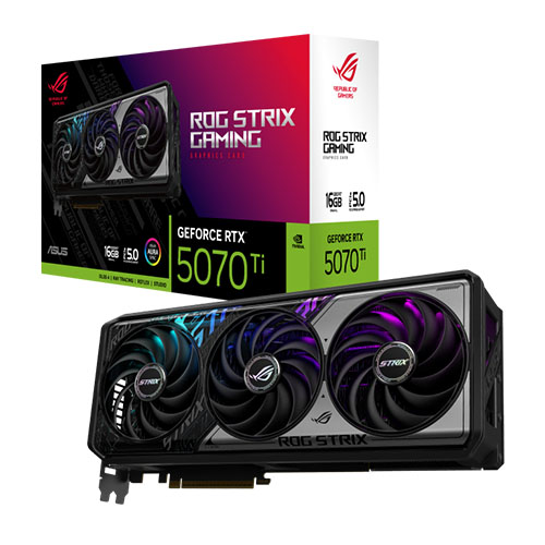 Asus ROG STRIX RTX5070 Ti, PCIe5, 16GB DDR7, 2 HDMI, 3 DP, 2482MHz Clock, RGB Lighting