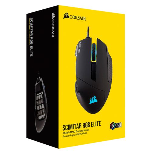 Corsair Scimitar RGB Elite Optical MOBA/MMO Gaming Mouse, 18000 DPI, 17 Programmable Buttons, Key Slider Control System, Black