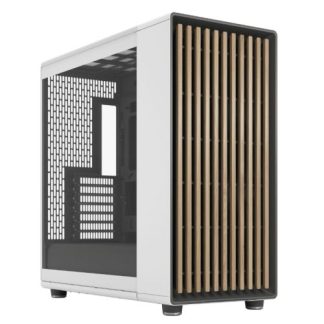 Fractal Design North XL RC Chalk White TG Clear Case w Clear Glass Window, ATX, 3 PWM Fans, USB-C, Oak Front, Reverse Connector Asus BTF Compatible