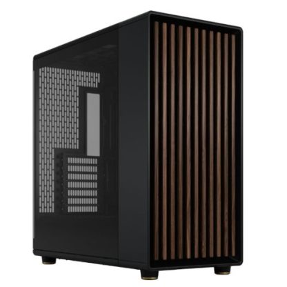 Fractal Design North XL RC Charcoal Black TG Dark Case w Dark Glass Window, ATX, 3 PWM Fans, USB-C, Walnut Front, Reverse Connector Asus BTF Compatible CAA-FRNORXLRCDTG