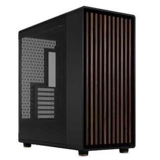 Fractal Design North XL RC Charcoal Black TG Dark Case w Dark Glass Window, ATX, 3 PWM Fans, USB-C, Walnut Front, Reverse Connector Asus BTF Compatible CAA-FRNORXLRCDTG