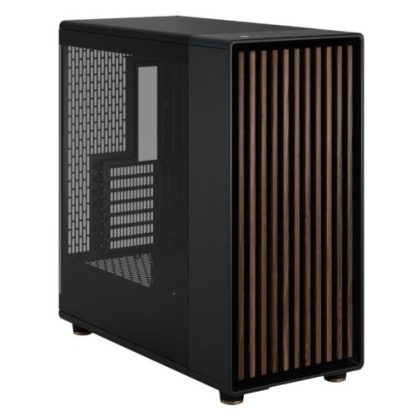 Fractal Design North XL RC Charcoal Black TG Dark Case w Dark Glass Window, ATX, 3 PWM Fans, USB-C, Walnut Front, Reverse Connector Asus BTF Compatible CAA-FRNORXLRCDTG